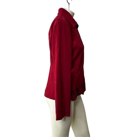 Studio I Women's Burgundy Red Zip-Up Collared Long-Sleeve Jacket Size Large - Picture 3 of 12